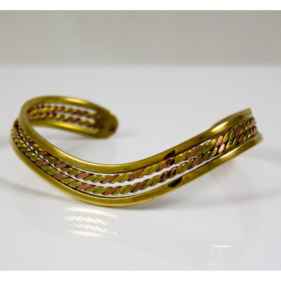 Vintage Mixed Metal Brass 4-Tier Cuff Bracelet - Picture 1 of 3